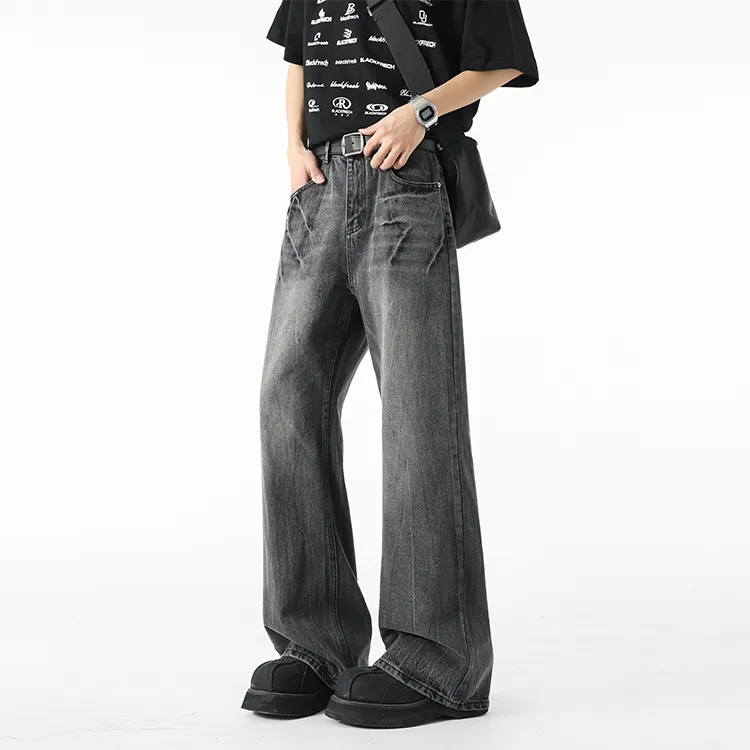 BLANC & ECLARE Casual Streetwear Straight Fit Washable Draped Trendy Mid Rise Cleanfit Jeans Unisex-3
