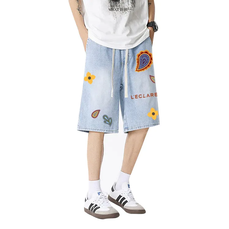 BLANC & ECLARE Comfortable Washed Denim Shorts Unisex-11