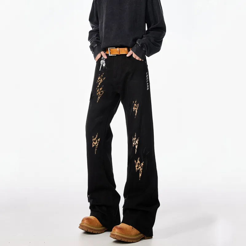 BLANC & ECLARE Mid Rise Casual Comfortable Jeans Unisex Black Leopard Print-4