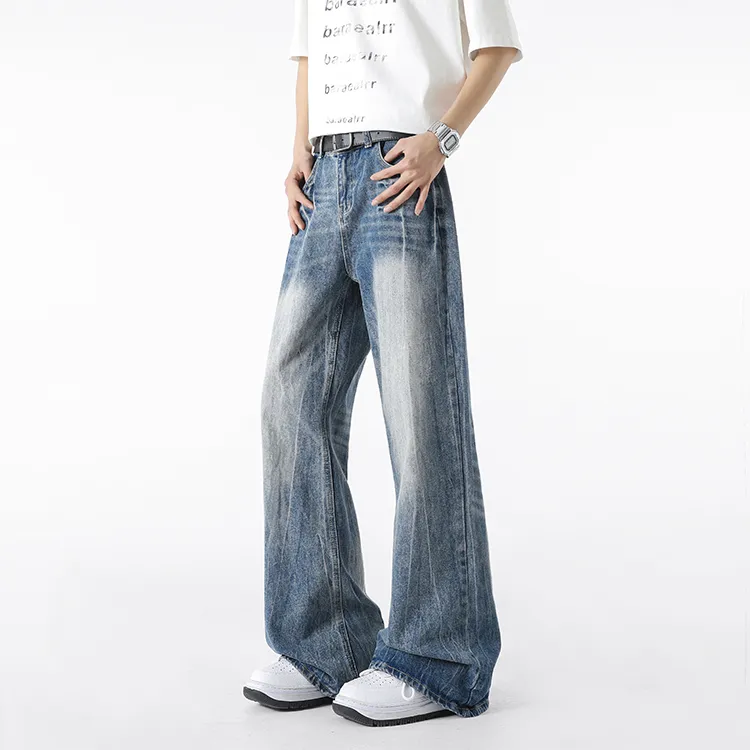 BLANC & ECLARE Casual Streetwear Straight Fit Washable Draped Trendy Mid Rise Cleanfit Jeans Unisex-9