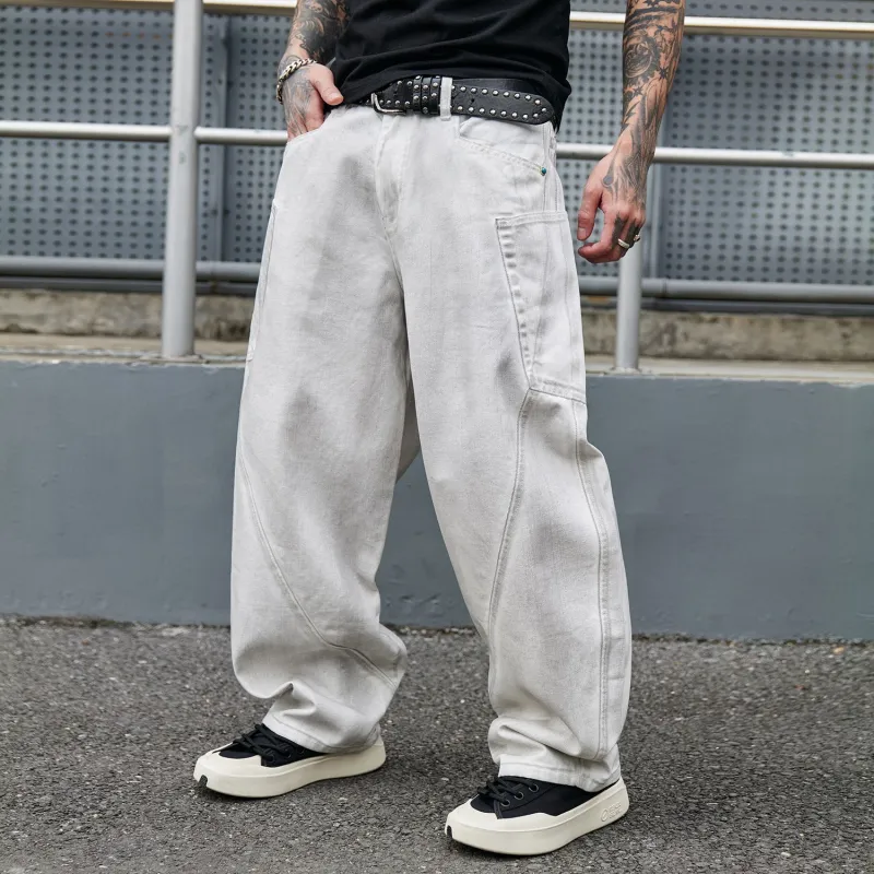 BLANC & ECLARE Luxury Streetwear Casual Scissor Pants Straight Fit Comfortable Draped Loose Fit Versatile Jeans Unisex-4