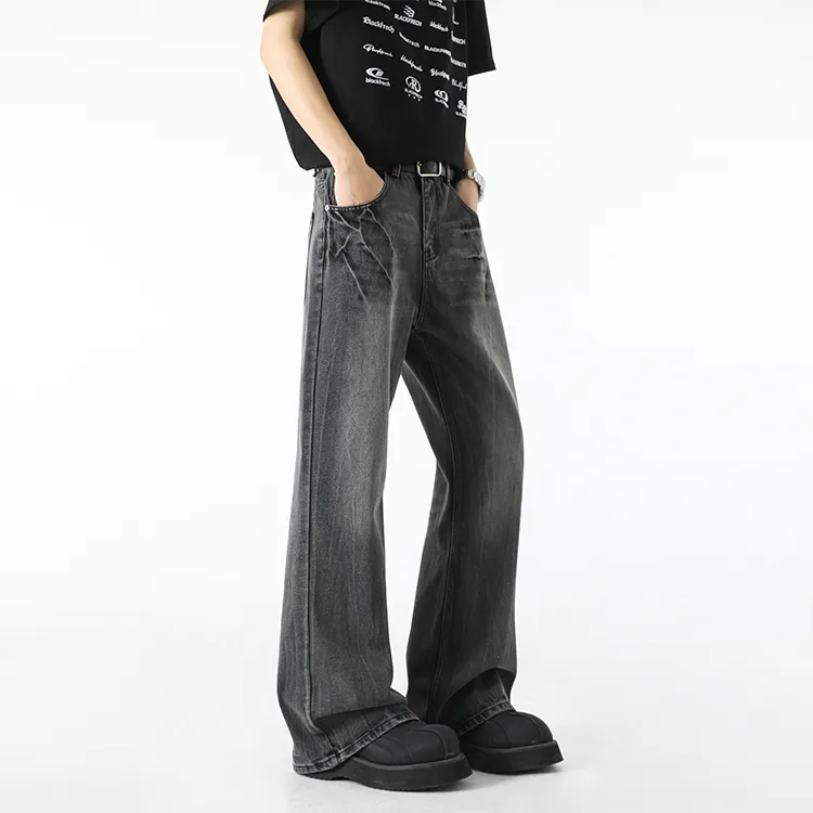 BLANC & ECLARE Casual Streetwear Straight Fit Washable Draped Trendy Mid Rise Cleanfit Jeans Unisex-6