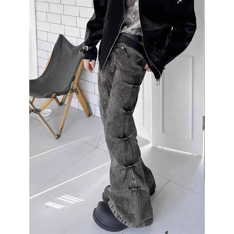 BLANC & ECLARE Wasteland Style Washable Pleated Bootcut Jeans Men's-3