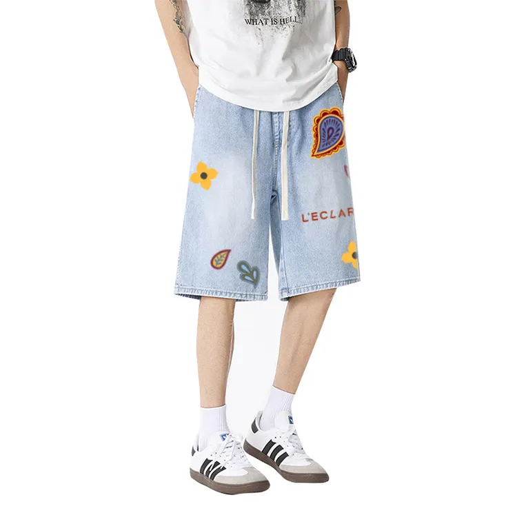 BLANC & ECLARE Comfortable Washed Denim Shorts Unisex-12