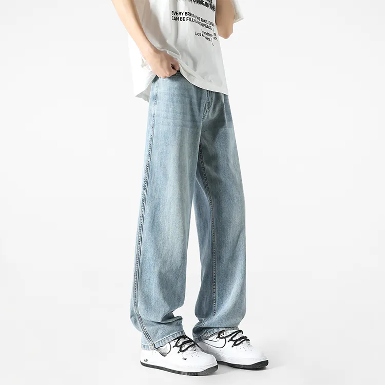 BLANC & ECLARE Premium Design Cat Whisker Pattern Comfortable Jeans Unisex Blue-7