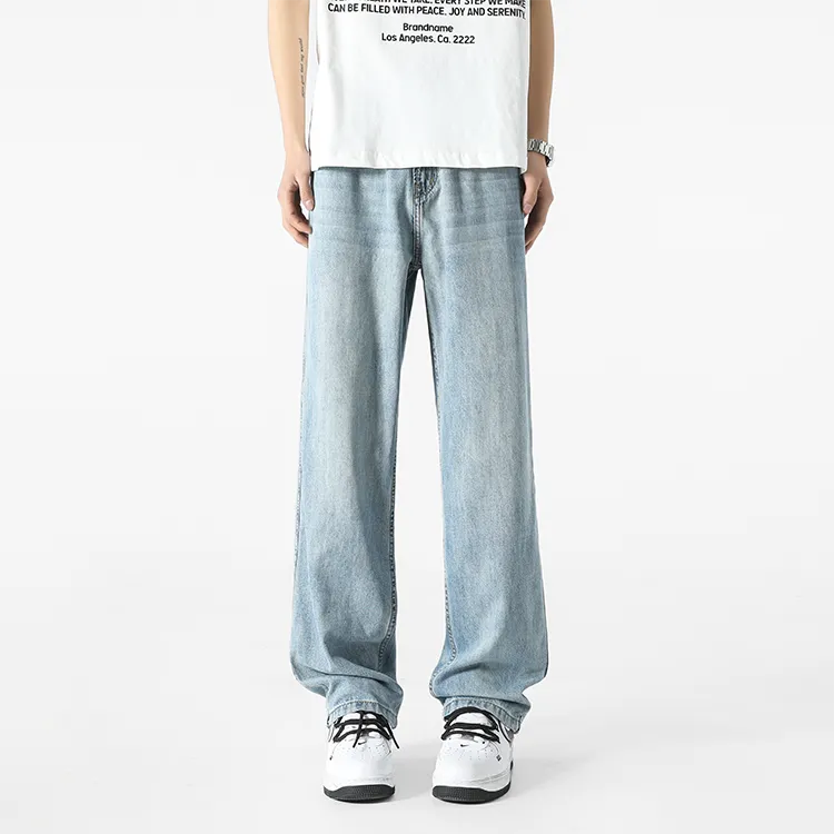 BLANC & ECLARE Premium Design Cat Whisker Pattern Comfortable Jeans Unisex Blue-4