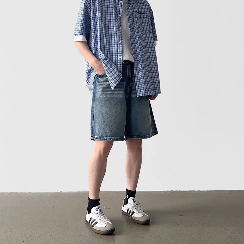 BLANC & ECLARE Mid Rise Straight Fit Slimming Wide Leg Denim Shorts Unisex-9
