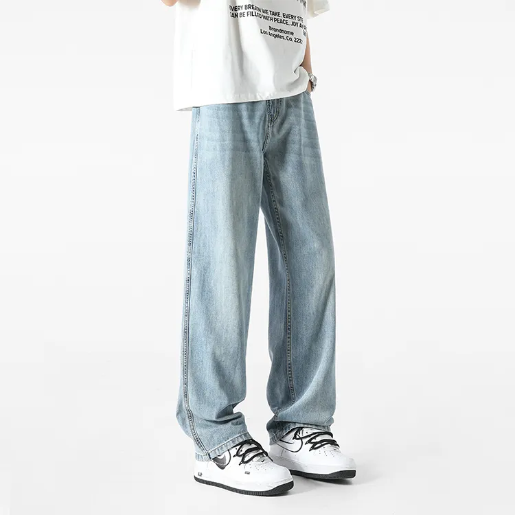BLANC & ECLARE Premium Design Cat Whisker Pattern Comfortable Jeans Unisex Blue-6