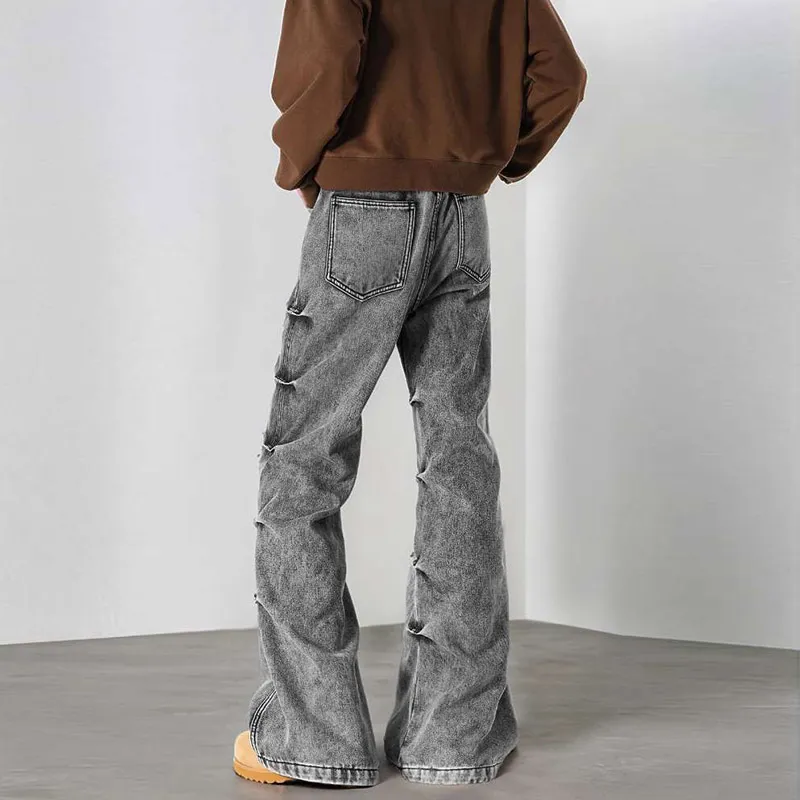 BLANC & ECLARE Wasteland Style Washable Pleated Bootcut Jeans Men's-1