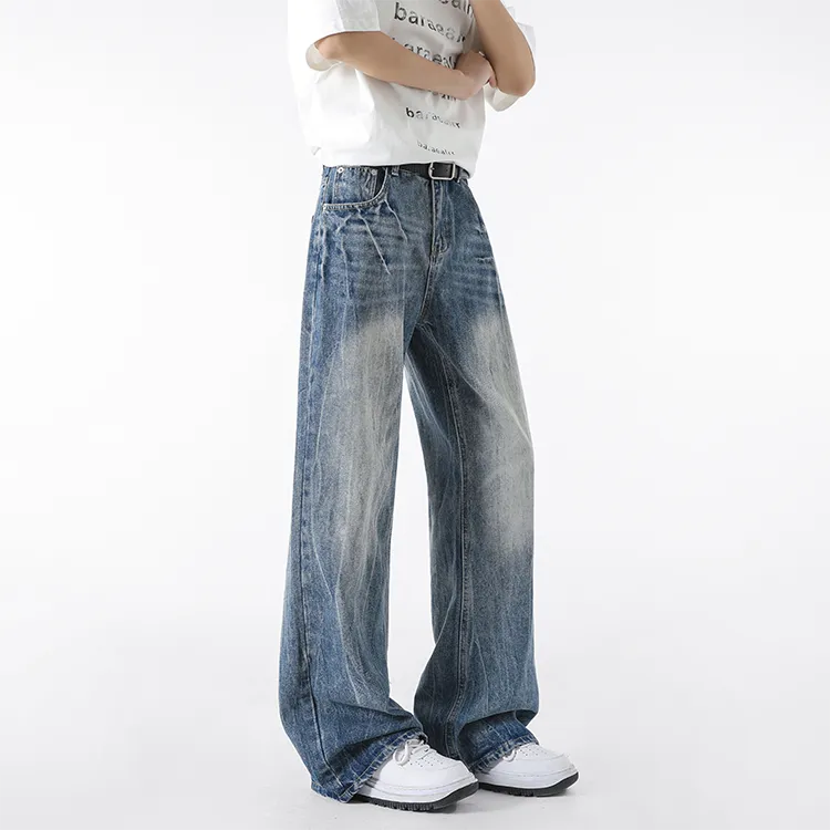 BLANC & ECLARE Casual Streetwear Straight Fit Washable Draped Trendy Mid Rise Cleanfit Jeans Unisex-14