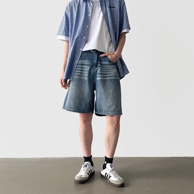 BLANC & ECLARE Mid Rise Straight Fit Slimming Wide Leg Denim Shorts Unisex-7