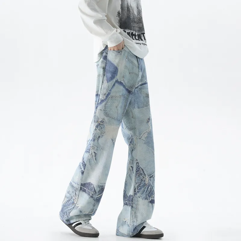 BLANC & ECLARE American Vintage Washable Tie Dye Jeans Men's Light Blue-4