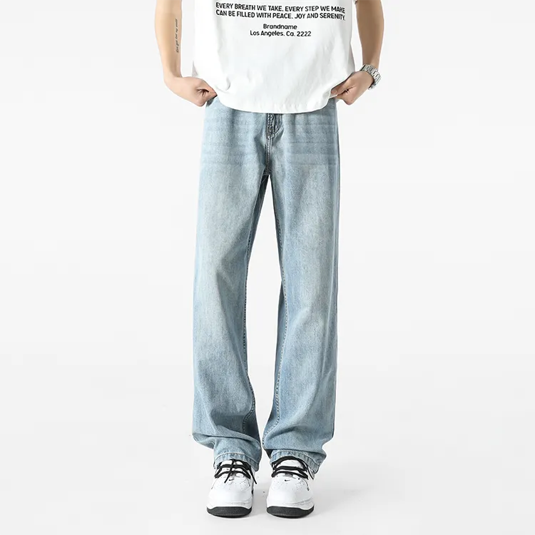 BLANC & ECLARE Premium Design Cat Whisker Pattern Comfortable Jeans Unisex Blue-5