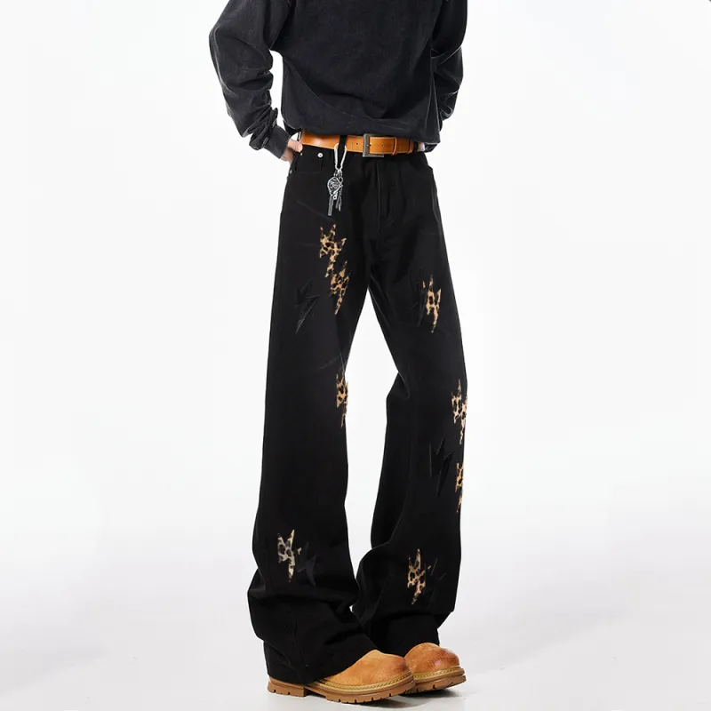 BLANC & ECLARE Mid Rise Casual Comfortable Jeans Unisex Black Leopard Print-3