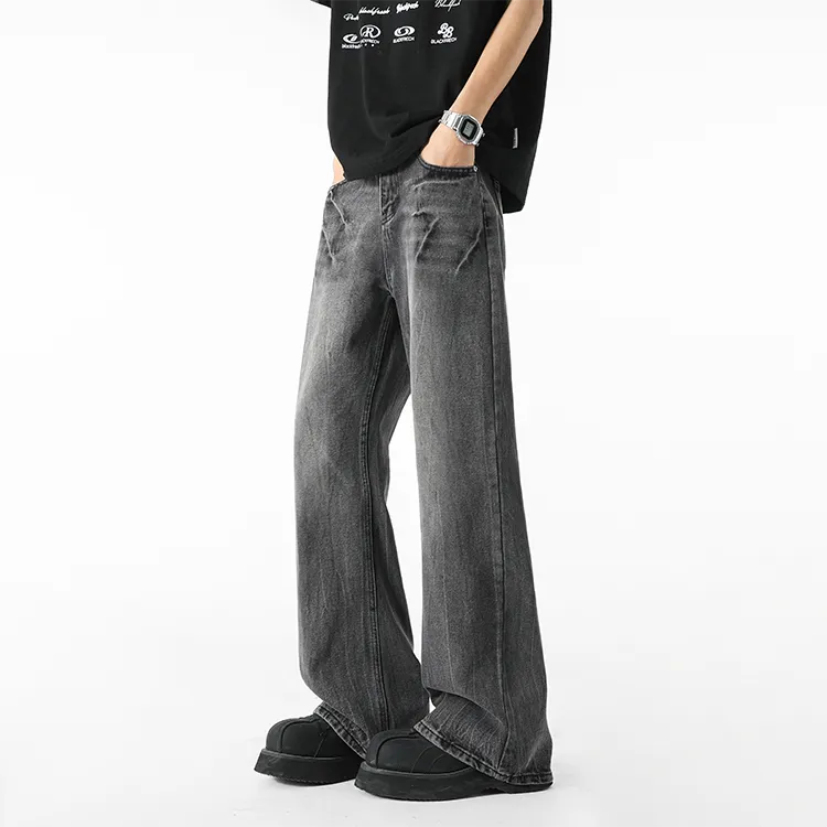 BLANC & ECLARE Casual Streetwear Straight Fit Washable Draped Trendy Mid Rise Cleanfit Jeans Unisex-5