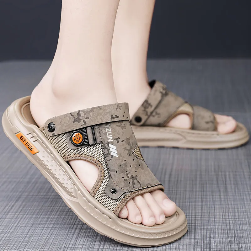 YUZHAOLIN Beach Sandals Men Black/Sand/Green-5