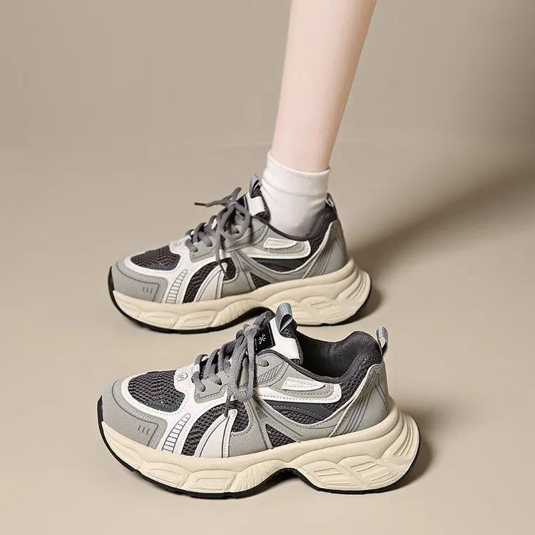 YUZHAOLIN Slip Resistant Low Top Chunky Sneakers Women's Concrete Gray-1