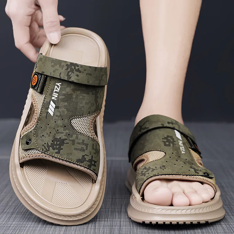 YUZHAOLIN Beach Sandals Men Black/Sand/Green-7
