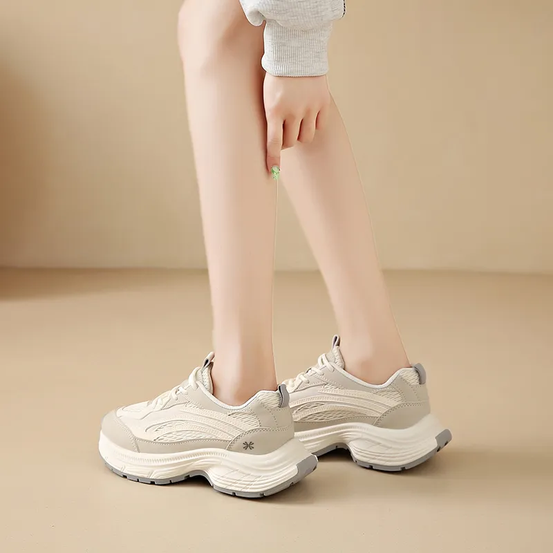 YUZHAOLIN Anti Slip And Wear Resistant Height Increasing Low Top Chunky Sneakers Women's-4