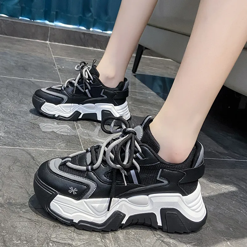YUZHAOLIN Anti Slip And Wear Resistant Height Increasing Low Top Chunky Sneakers Women's-5