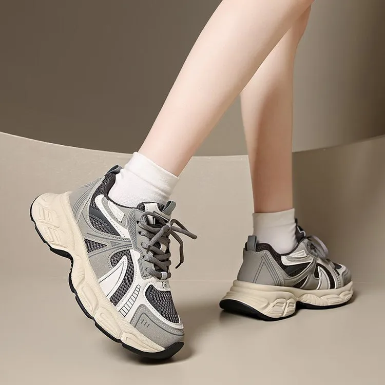 YUZHAOLIN Slip Resistant Low Top Chunky Sneakers Women's Concrete Gray-2