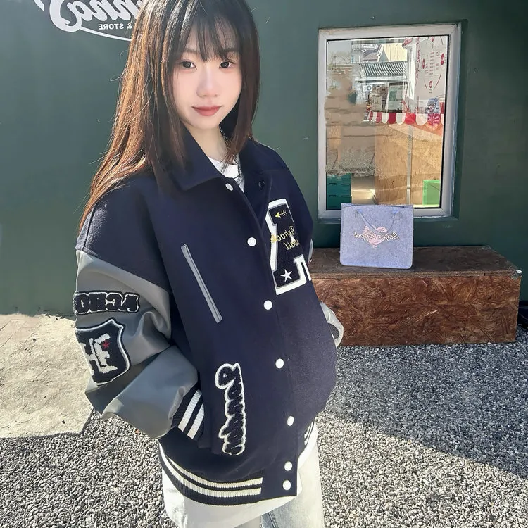 XIAOJUCHUANLI Jackets & Coats Women's Navy Blue-5