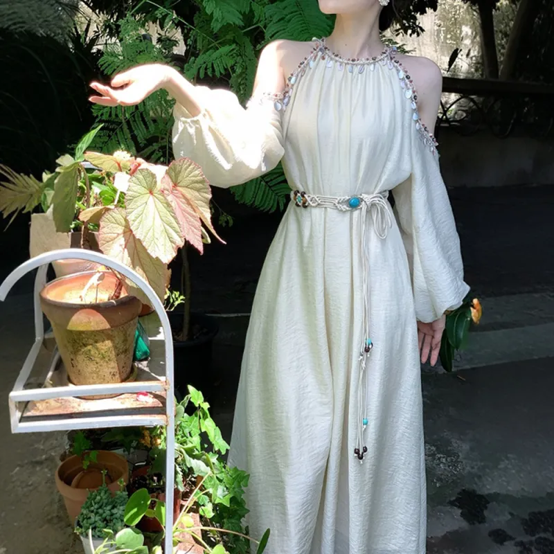 Long Sleeved Dress Women's Apricot Single Item-3