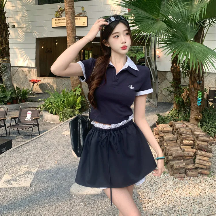 XIAOJUCHUANLI Skirt Set Women's Blue Set-4