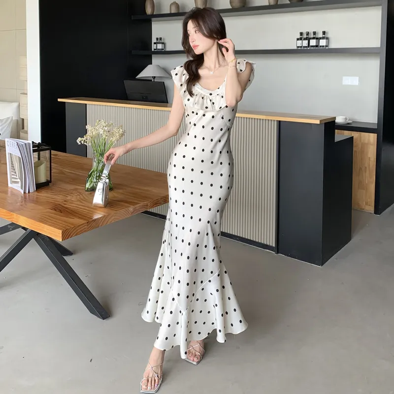 XIAOJUCHUANLI Sleeveless Dress Women's Polka Dot Skirt-3