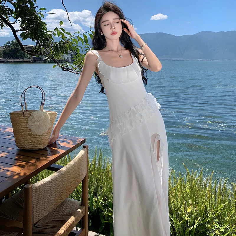XIAOJUCHUANLI Sleeveless Dress Women's White-2
