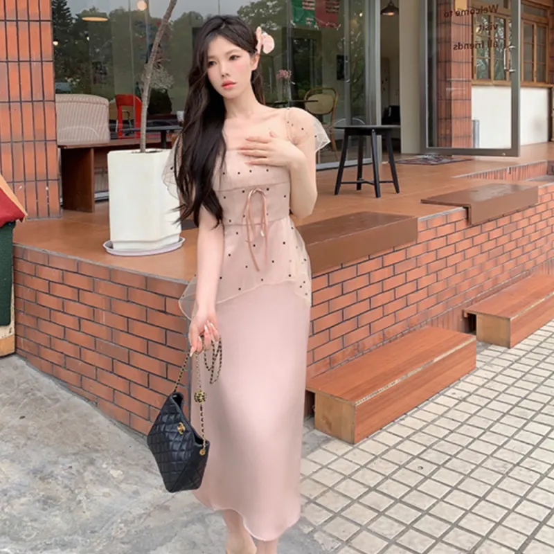 XIAOJUCHUANLI Short Sleeved Dress Women's Pink-5