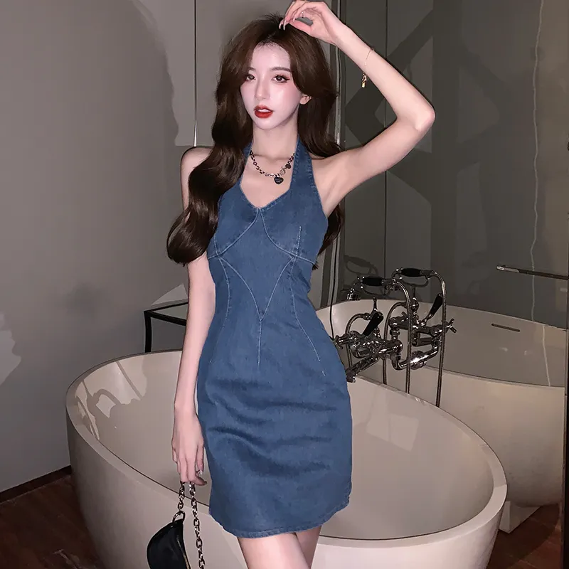 XIAOJUCHUANLI Slip Dress Women's Blue-3