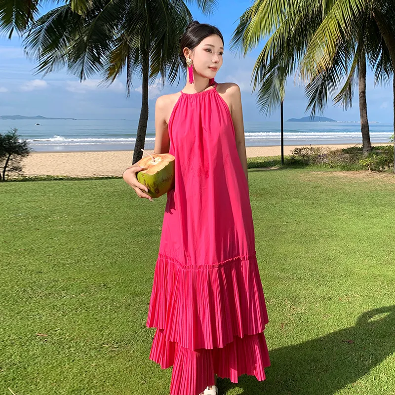XIAOJUCHUANLI Slip Dress Women's Rose Red-1