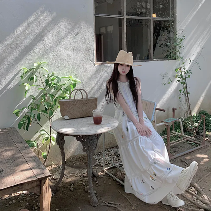 XIAOJUCHUANLI Sleeveless Dress Women's White-3
