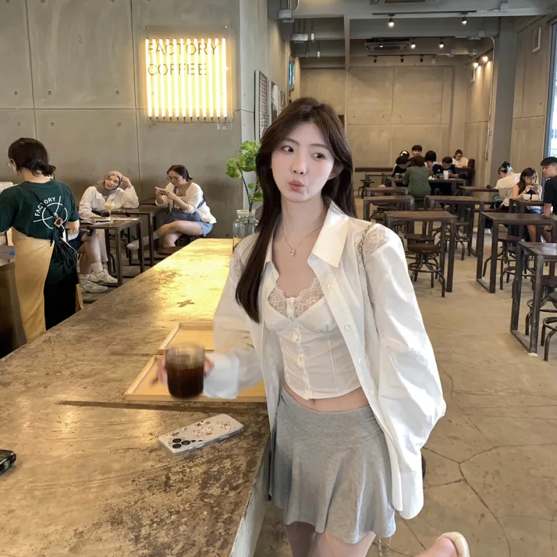 XIAOJUCHUANLI Skirt Set Women's White Three Piece Set-2