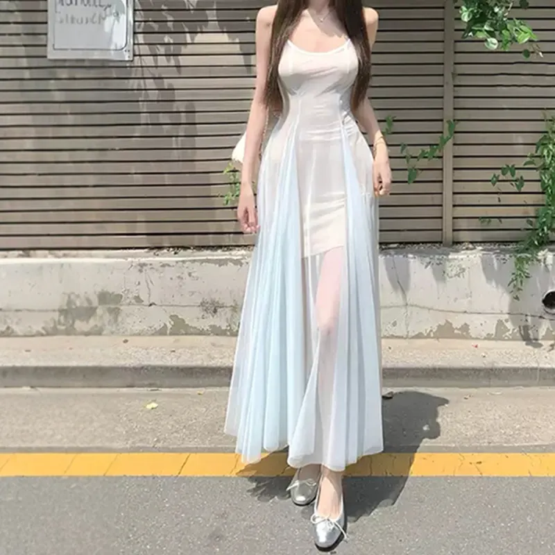 XIAOJUCHUANLI Slip Dress Women's Light Blue-6