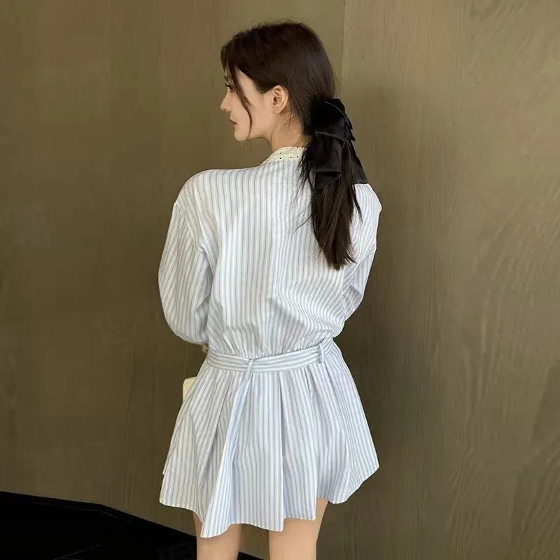 XIAOJUCHUANLI Long Sleeved Dress Women's Shirt Dress With Belt-4