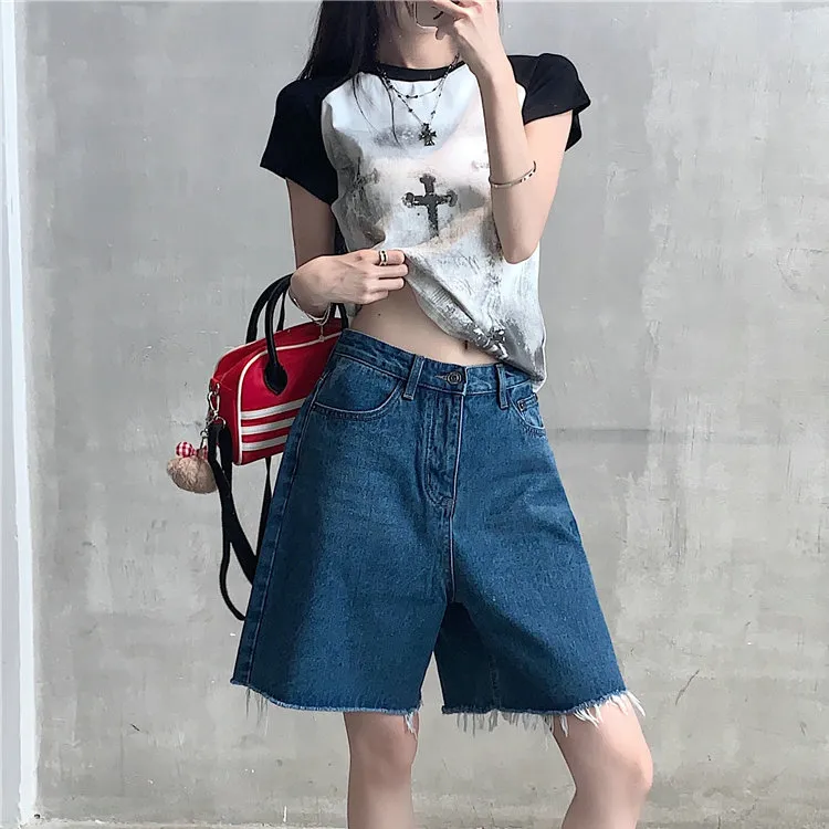 XIAOJUCHUANLI Denim Shorts Women's-2