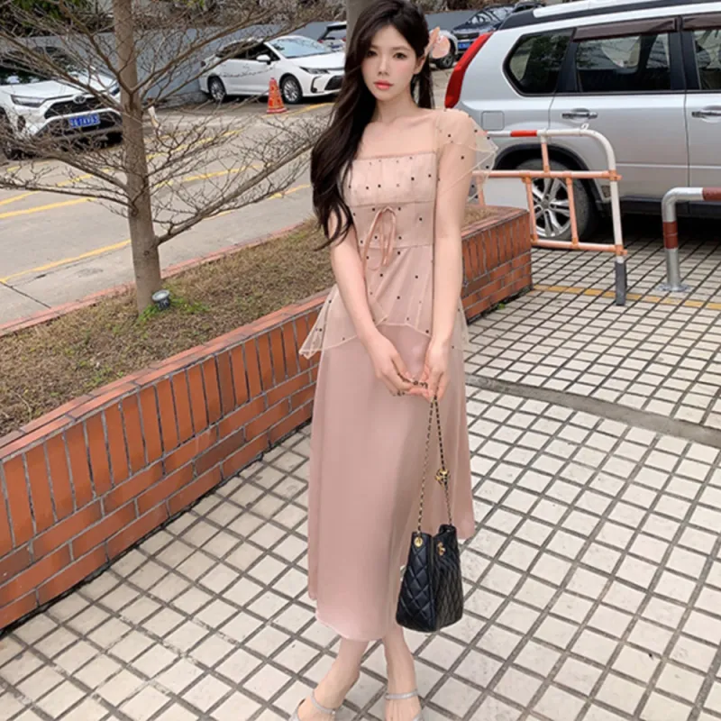 XIAOJUCHUANLI Short Sleeved Dress Women's Pink-3
