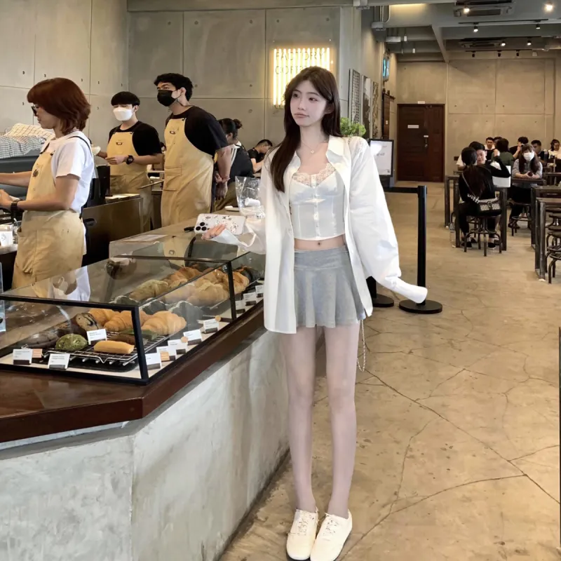 XIAOJUCHUANLI Skirt Set Women's White Three Piece Set-4