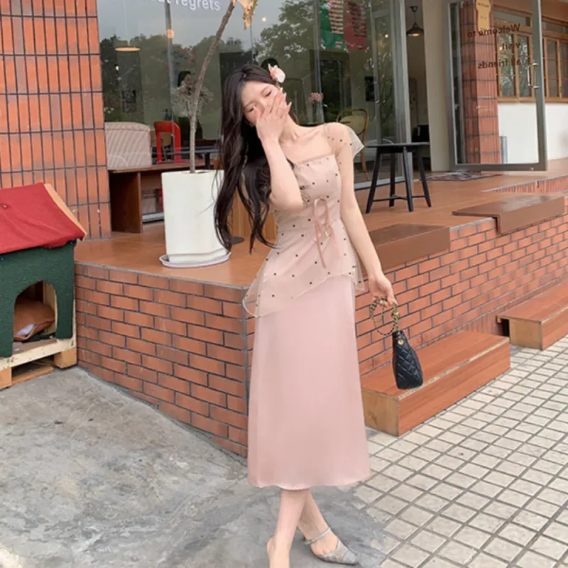 XIAOJUCHUANLI Short Sleeved Dress Women's Pink-2