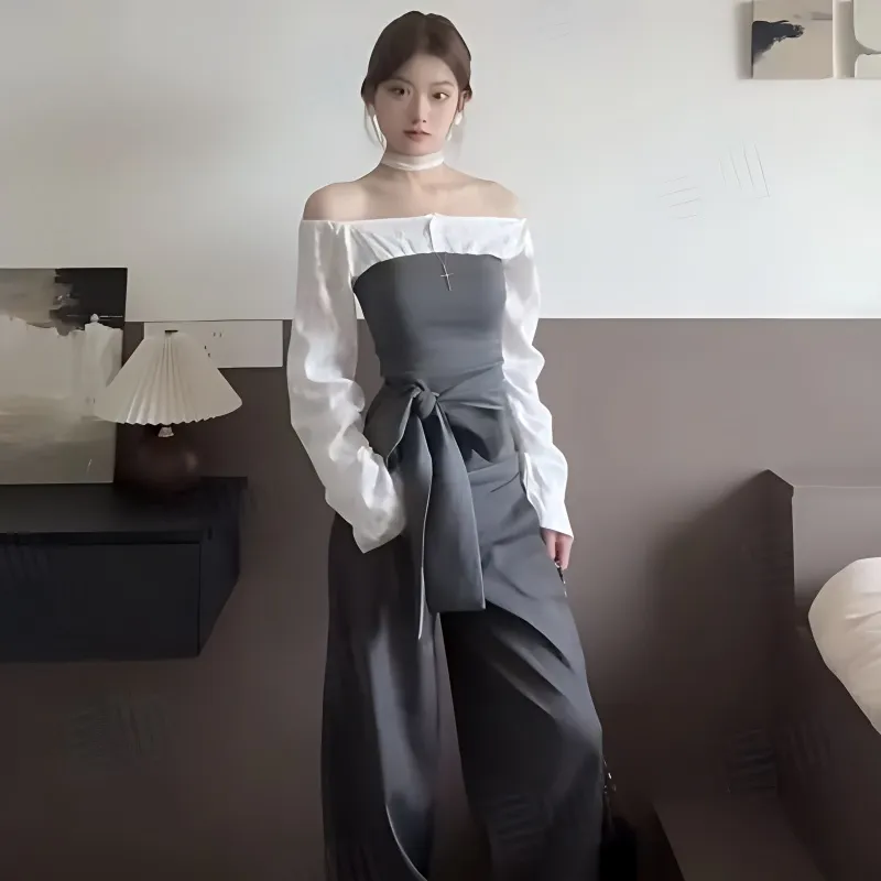 XIAOJUCHUANLI Shirt Women's Gray White-2