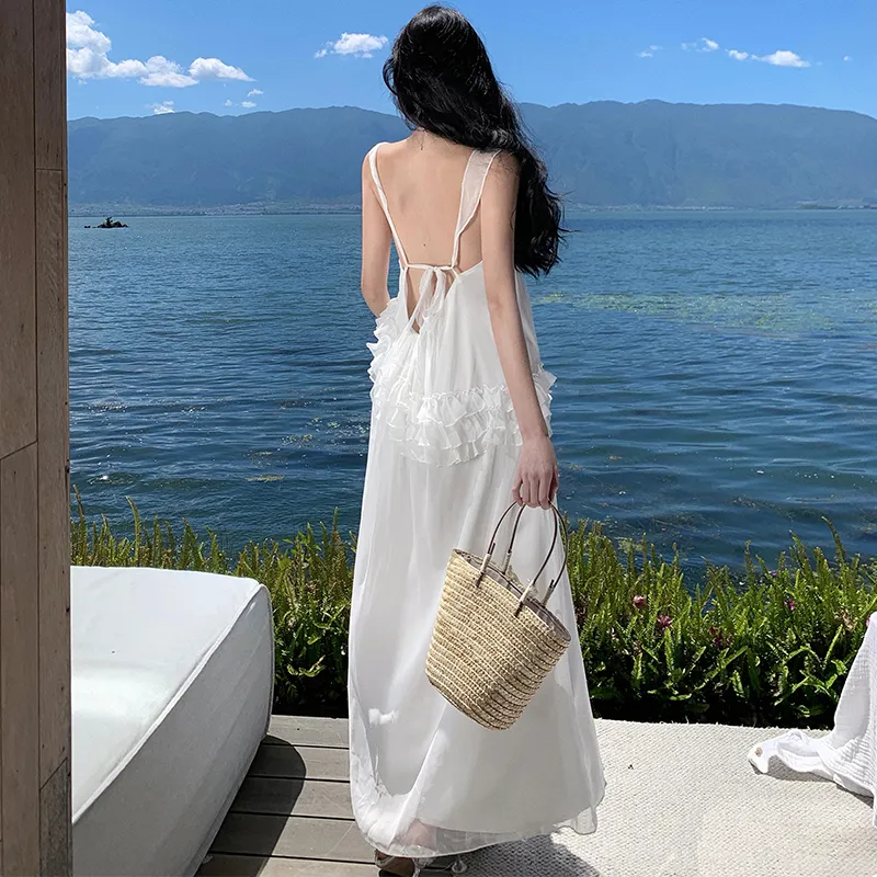 XIAOJUCHUANLI Sleeveless Dress Women's White-3