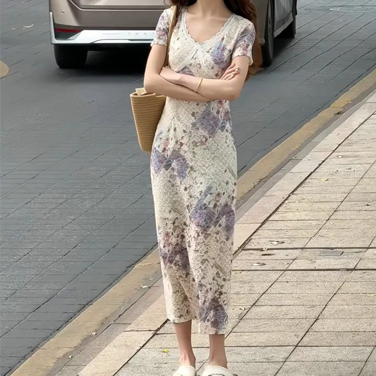 XIAOJUCHUANLI Short Sleeved Dress Women's Light Yellow-4