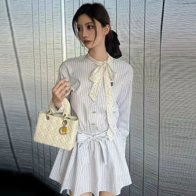 XIAOJUCHUANLI Long Sleeved Dress Women's Shirt Dress With Belt-3