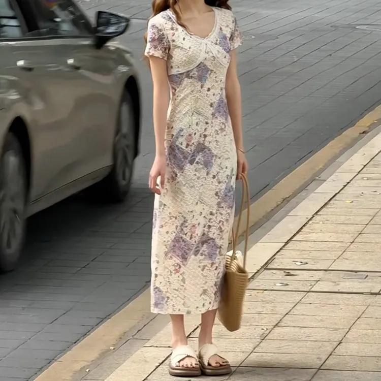 XIAOJUCHUANLI Short Sleeved Dress Women's Light Yellow-3