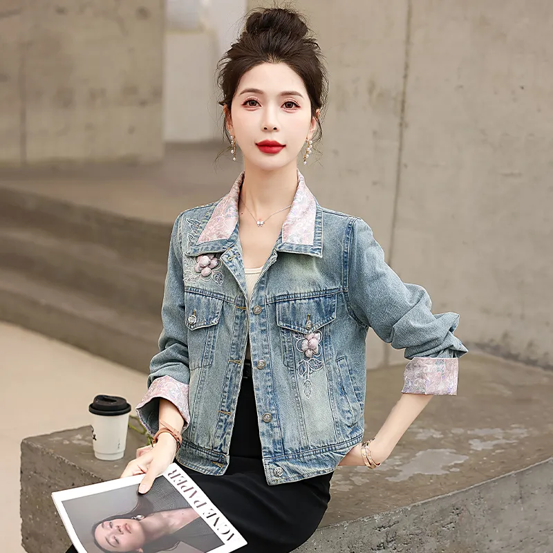 XIAOJUCHUANLI Denim Jacket Women's Light Blue-2