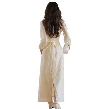 XIAOJUCHUANLI Long Sleeved Dresses Women's Light Yellow