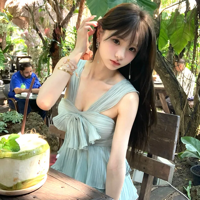 XIAOJUCHUANLI Slip Dress Women's Mint Green-4