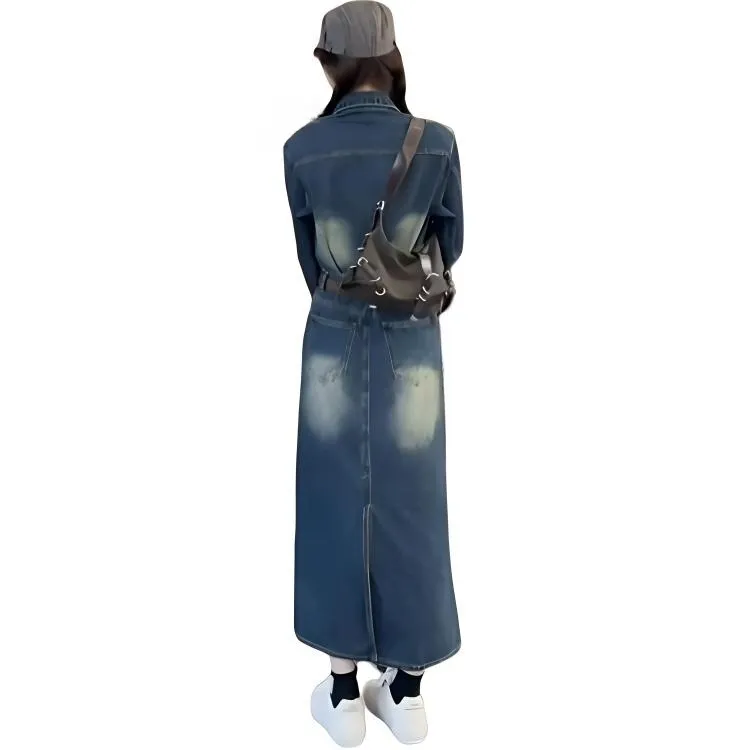 XIAOJUCHUANLI Long Sleeved Dresses Women's Vintage Blue-0